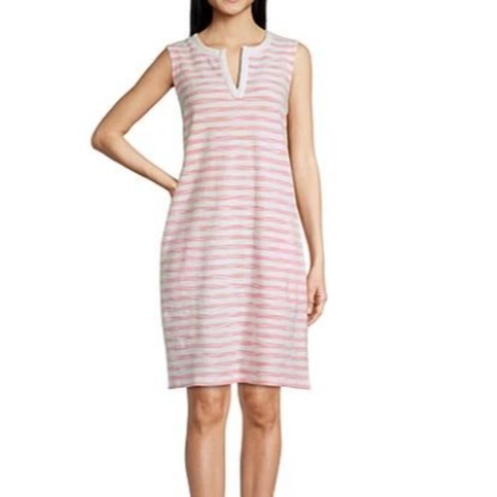 NEW! Liz Claiborne Stripe Sleeveless Dress Coral Lantana Shift Women's Size 1X